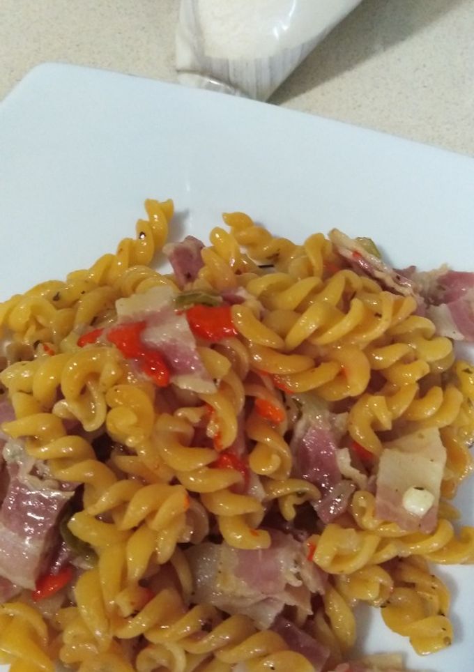 Una foto de Espirales de lenteja roja con bacon