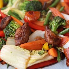A picture of Stir fry vegetable with mushroom.