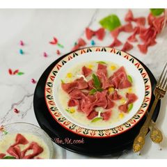Pink bow tie pasta A picture of Pink bow tie pasta.