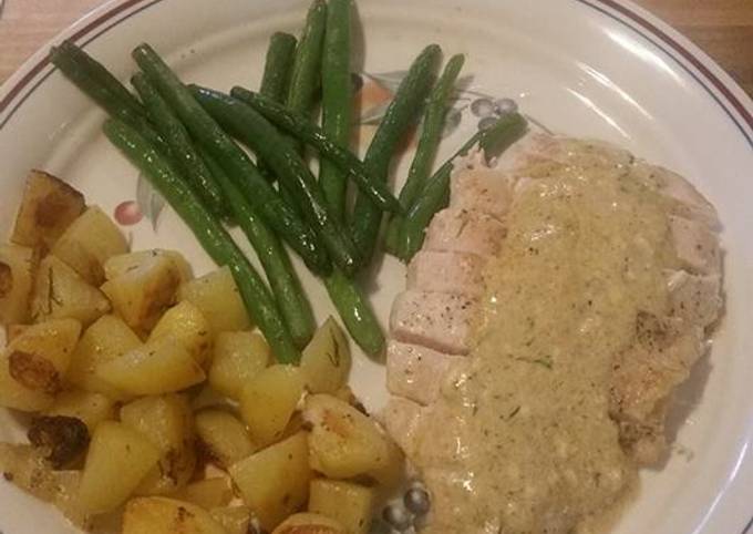 Creamy Dill Chicken w/Roasted Potatoes and Green Beans