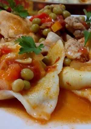 Una foto de Sorrentinos caseros con estofado de pollo