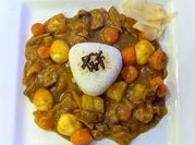 A picture of rice with beef curry