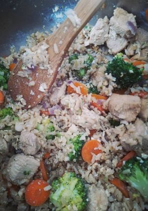 A picture of Chicken Teriyaki and Fried Rice.
