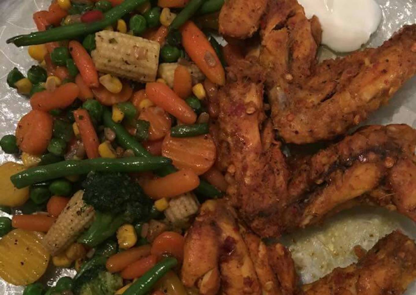 Baked Wings & Mix Vegetables