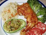 Pollo al chipotle "Aguacate relleno de calabacitas" 5 en 1