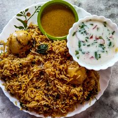 Egg dum biryani A picture of Egg dum biryani.