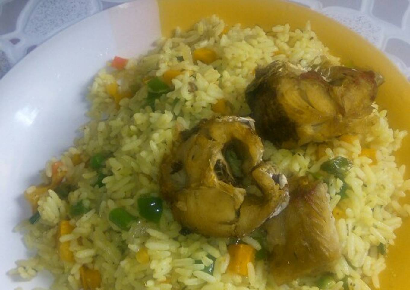 Fried Rice with Fresh stock fish kpanla