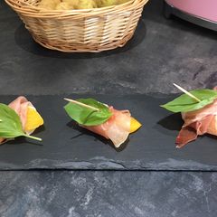 A picture of Peach and Serrano Ham.