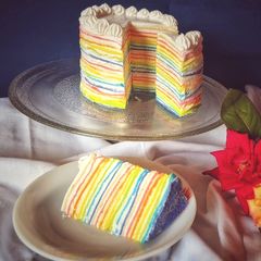 A picture of Rainbow crepe cake.