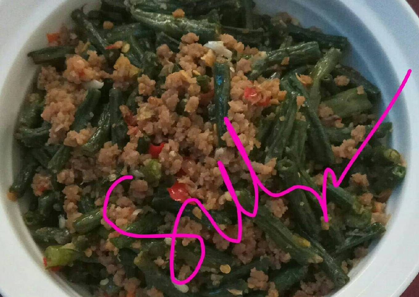 Tumis Kacang Panjang dengan Daging Cincang