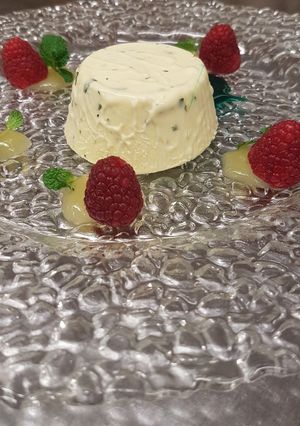 A picture of Lemon and Basil Semifreddo with Citrus Gel.