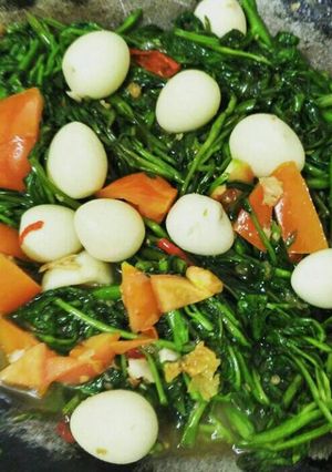 Foto resep Cah Kangkung Telur Puyuh