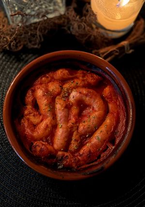 Una foto de Intestinos zombie (Salchichas con tomate, cebolla y pimiento) - Adviento Halloween