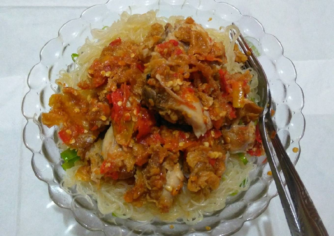 Bihun rebus ayam geprek