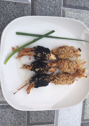 Hình của món Chả cá cuộn nấm phủ mèChiên bằng nồi chiên không dầu.