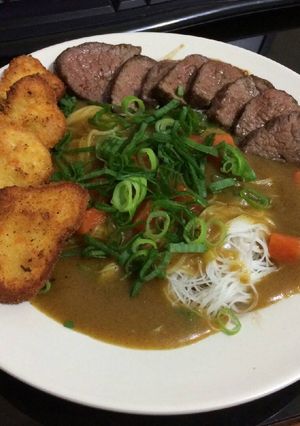 Foto resep Bihun kare + bbq beef and nugget