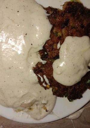 A picture of Chapal kabab with white sauce...#eid k pakwan.
