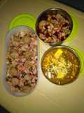 Soya nuggets rice with matar paneer and sprouts salad