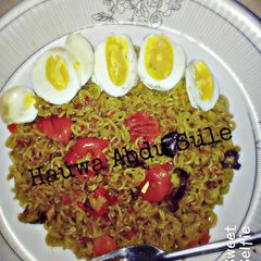 A picture of Indomie with boiled egg.