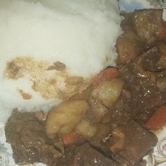 A picture of Beef bones and pap.