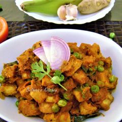 Raw Banana Curry with Green Peas, A picture of Raw Banana Curry with Green Peas,.