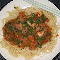 A picture of Pasta with Meat and Vegetable Sauce.