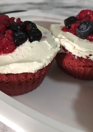 Una foto de Cup cake Red Velvet 🍒🍫🍰/ en microondas/ low carb