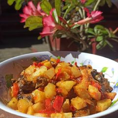 Potato Sambal With Chicken Liver and Gizzard A picture of Potato Sambal With Chicken Liver and Gizzard.