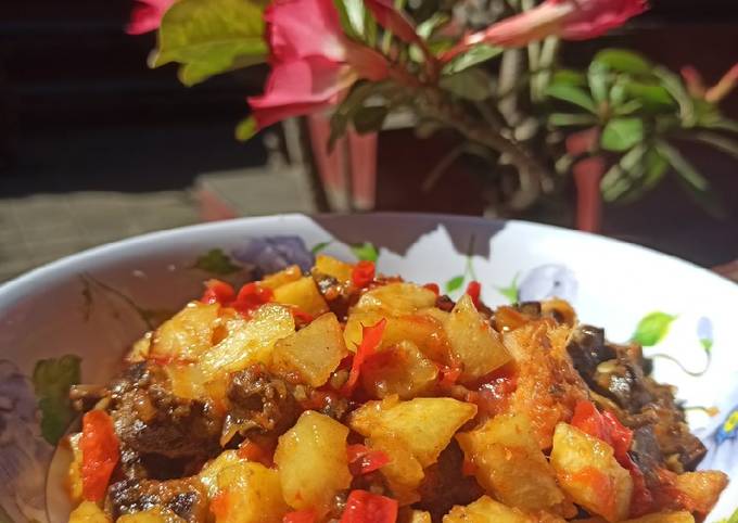 Potato Sambal With Chicken Liver and Gizzard