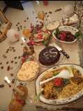Biryani, Chapli kabab,fruit custard and cake