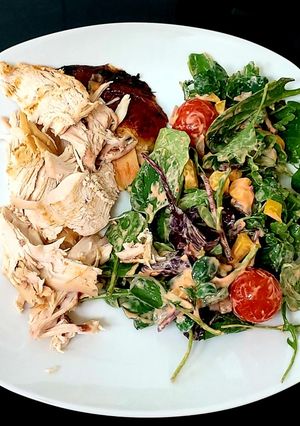 A picture of My Sweet Chilli Marinated whole Chicken with Salad.
