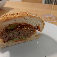 A picture of Home-made flame grilled beef burgers 🍔.