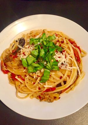 A picture of Spicy Eggplant Pasta.