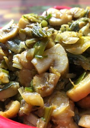 A picture of Spring Onions Mushroom Sabzi (Spring Onions Mushrooms Stir Fry) – Lunch or Dinner Recipe.