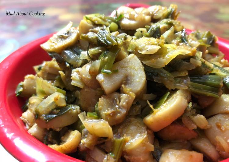 Spring Onions Mushroom Sabzi (Spring Onions Mushrooms Stir Fry) – Lunch or Dinner Recipe