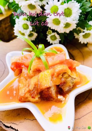 Hình của món Ăn dặm- đậu hủ dồn thịt sốt cà.