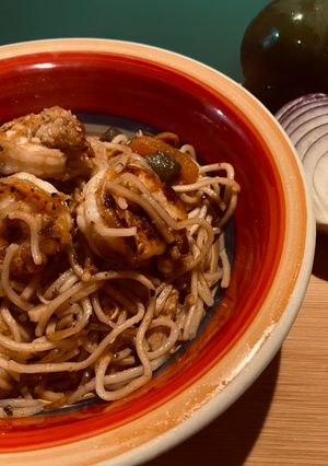 A picture of Cajun shrimp noodles.