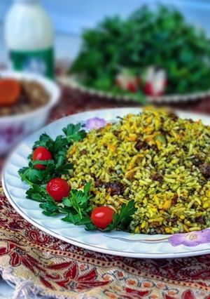 عکسی از دستور پلو شوید با گوشت چرخ کرده