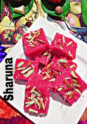 A picture of Coconut Strawberry Burfi.