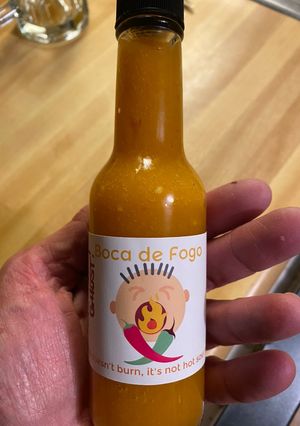 A picture of Pineapple-Mango Ghost Pepper Hot Sauce (X-Hot! 🔥).