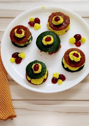 A picture of Coloured Idli Cake Sandwich.