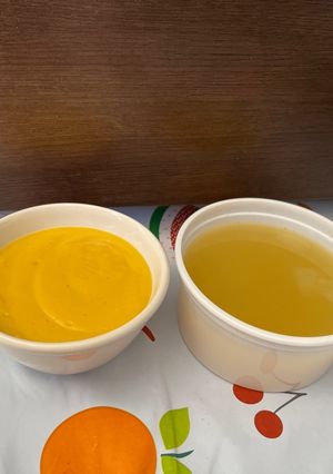 A picture of Vegetable Cream Soup and Vegetable Broth in One Recipe.