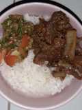 Rice bowl beef slice black papper with sambel hijau tomat segar