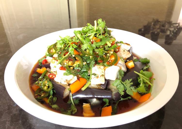 Simple Way to Prepare Quick Spicy Steamed Eggplant & Tofu Salad with Ginger Soy Sauce