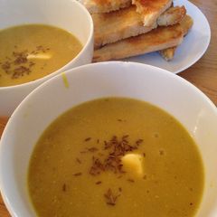 Thrifty Dahl Soup with Dripping Toast A picture of Thrifty Dahl Soup with Dripping Toast.
