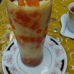 Vermicelli custard with carrot halwa A picture of Vermicelli custard with carrot halwa.