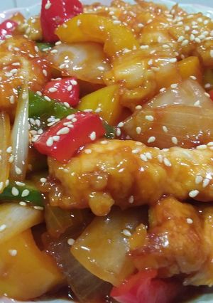 A picture of Sweet and Sour Chicken Strips.