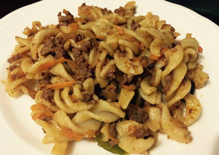 Fusilli pasta with mince meat