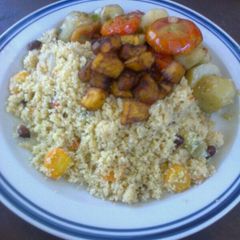 A picture of Dambun cuscus with plantain.