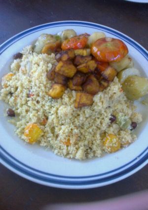 A picture of Dambun cuscus with plantain.